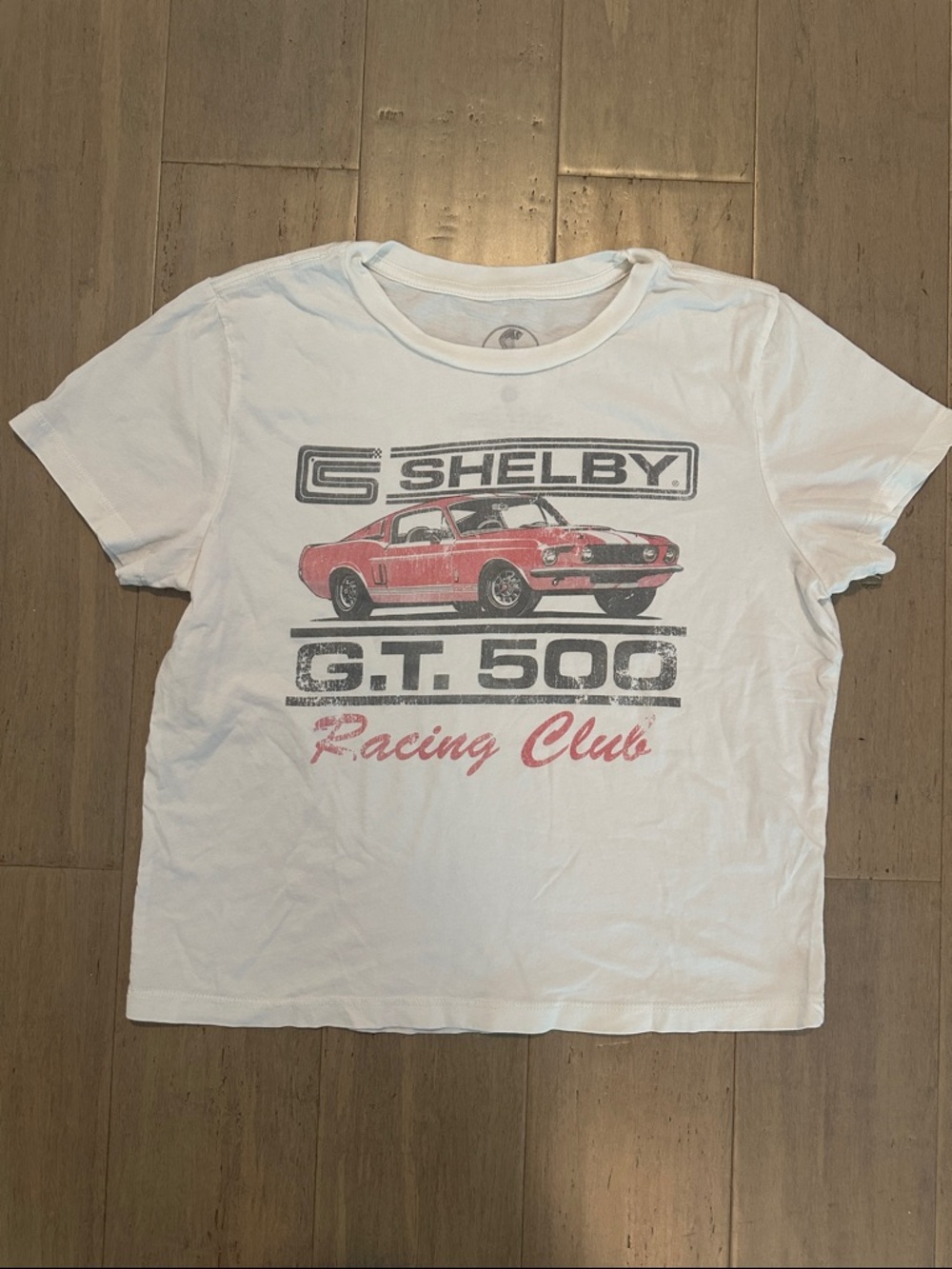 Shelby White Tee with Red Car GT 500 Graphic Retro Vintage Vibes